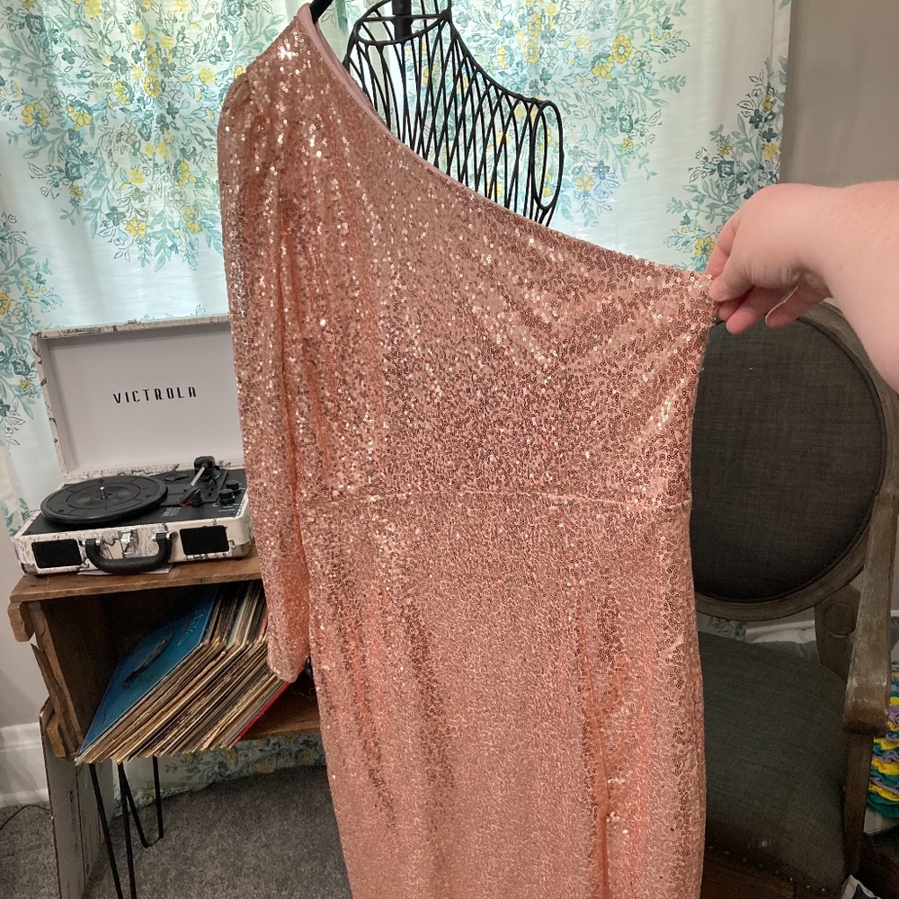 Pink Sequin one-sleeve Cocktail Dress